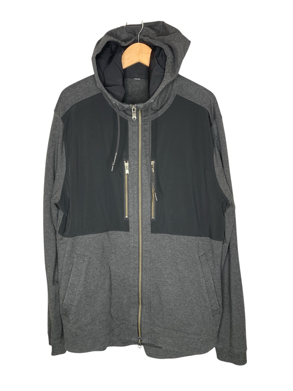 Lululemon Dispatch Hoodie Grey Black Full Zip Hooded Fleece Interior Men's XL